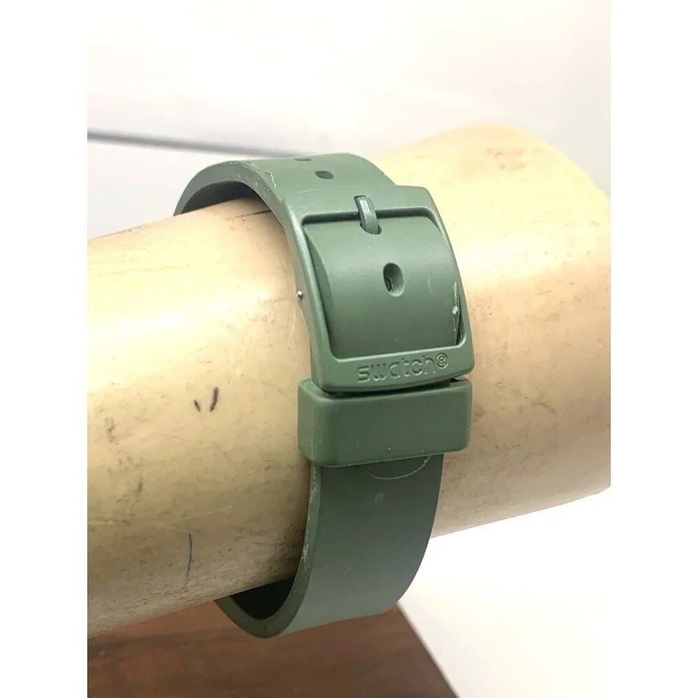 Swatch Women's Watch SO34G700 What If Swiss Quartz White Dial Green Rubber 33mm